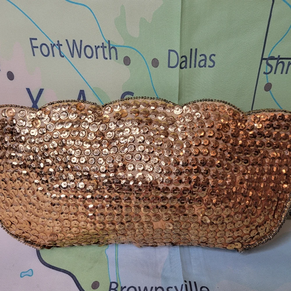 Vintage 1950s Gold Sequin Clutch Bag Purse - Picture 4 of 12